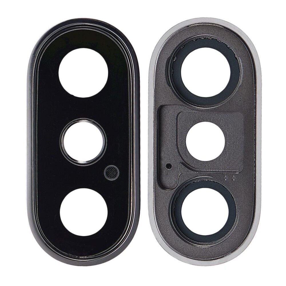 iPhone XS Kamera Camı Kamera Lensi Çerçeveli Full Gümüş Silver