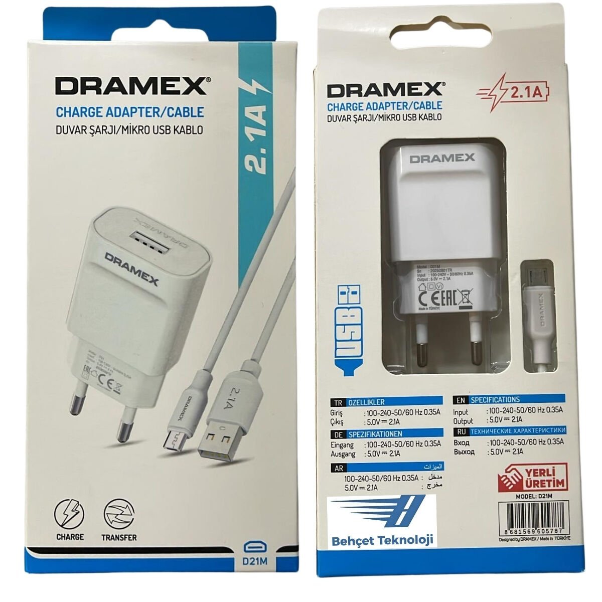Dramex D21M 2.0 Usb Giriş Başlık + Micro Usb Kablo Şarj Seti
