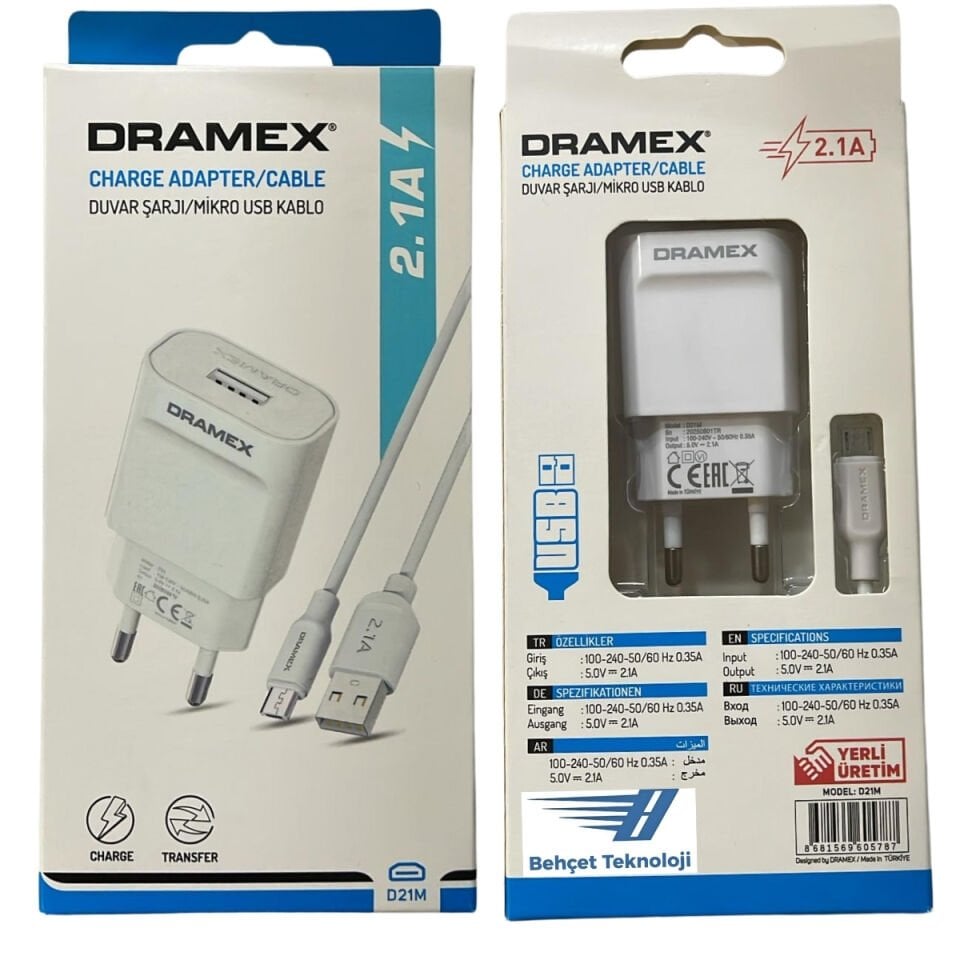 Dramex D21M 2.0 Usb Giriş Başlık + Micro Usb Kablo Şarj Seti
