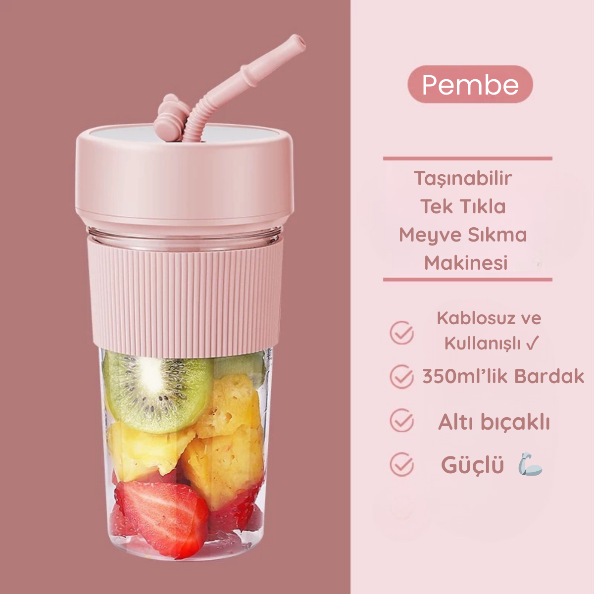 VENANDİN Katjmer Fruvia Meyve Sıkacağı Bardak Blender Pembe