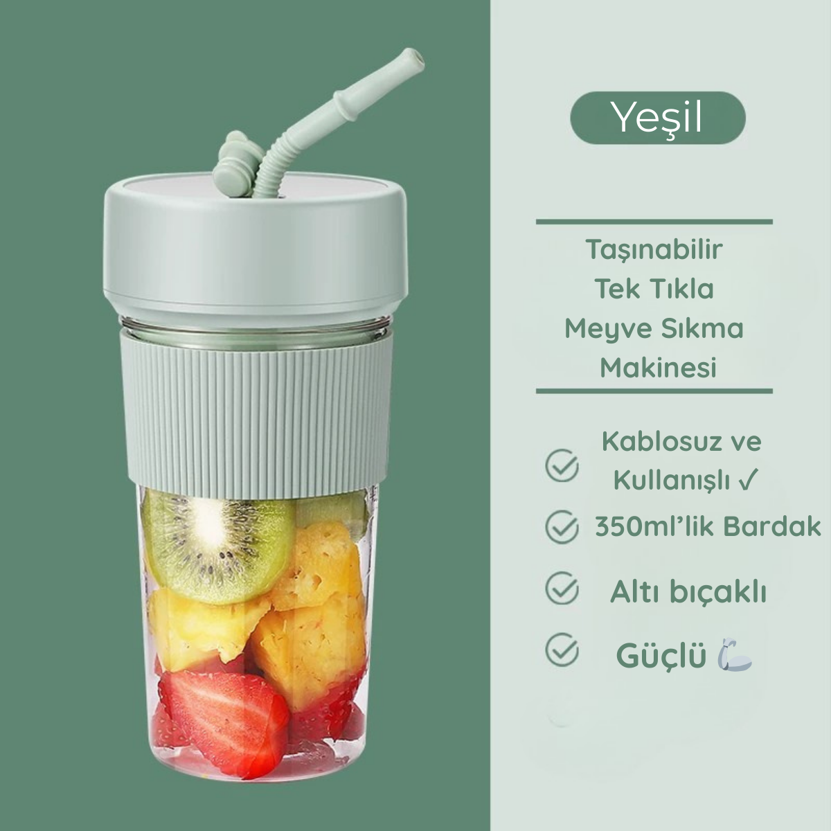 VENANDİN Katjmer Fruvia Meyve Sıkacağı Bardak Blender Yeşil