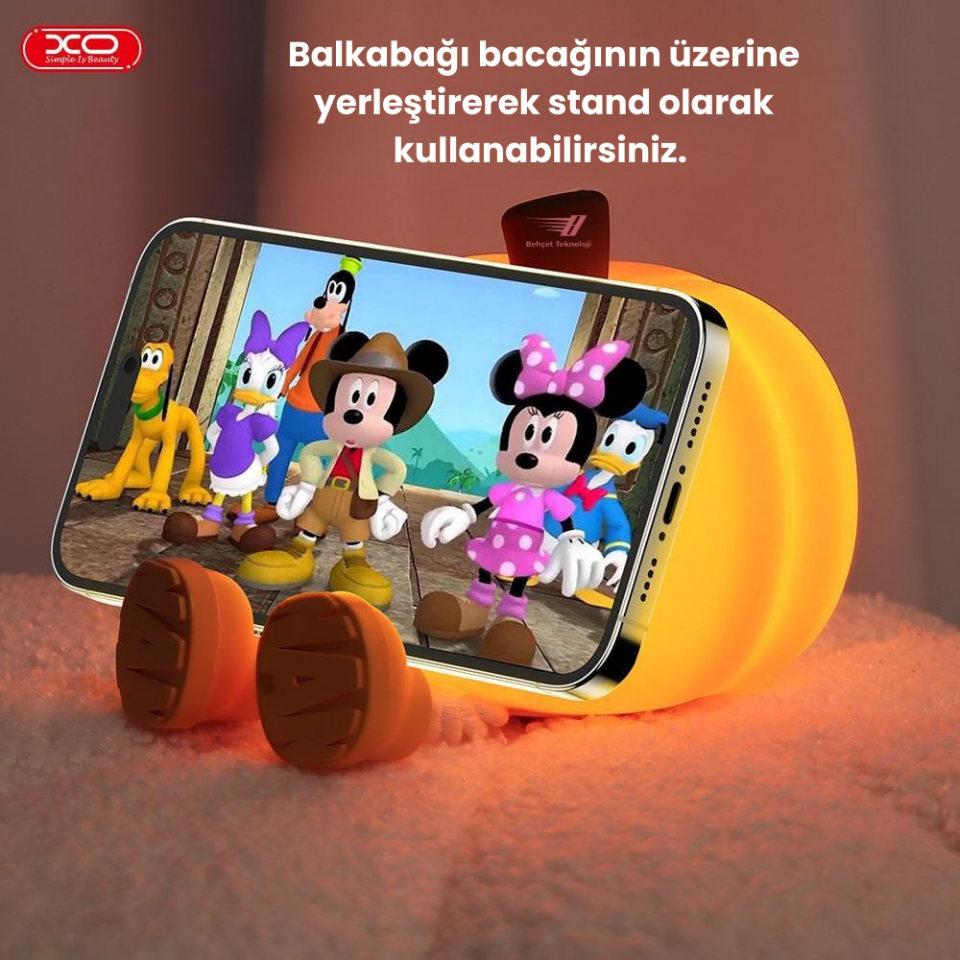 Dokunmatik Balkabağı Gece Lambası - 3 Kademeli Şarjlı Telefon Standı