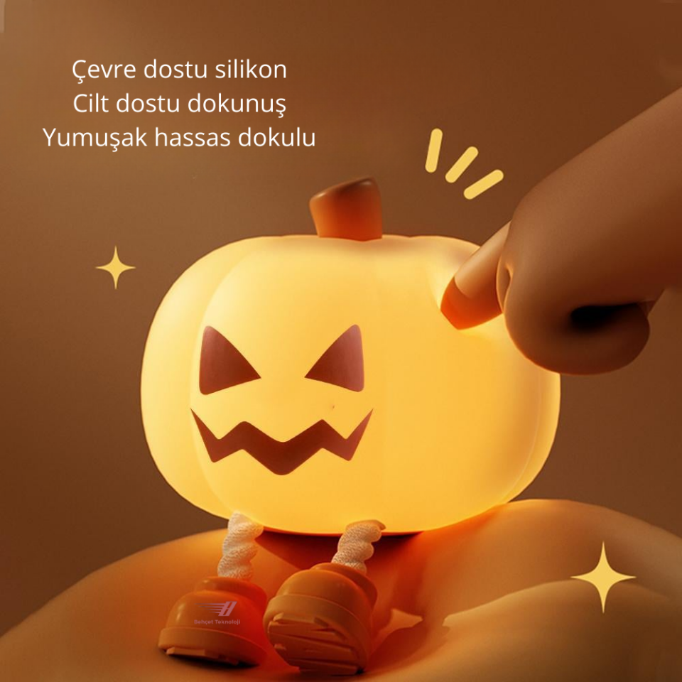 Dokunmatik Balkabağı Gece Lambası - 3 Kademeli Şarjlı Telefon Standı