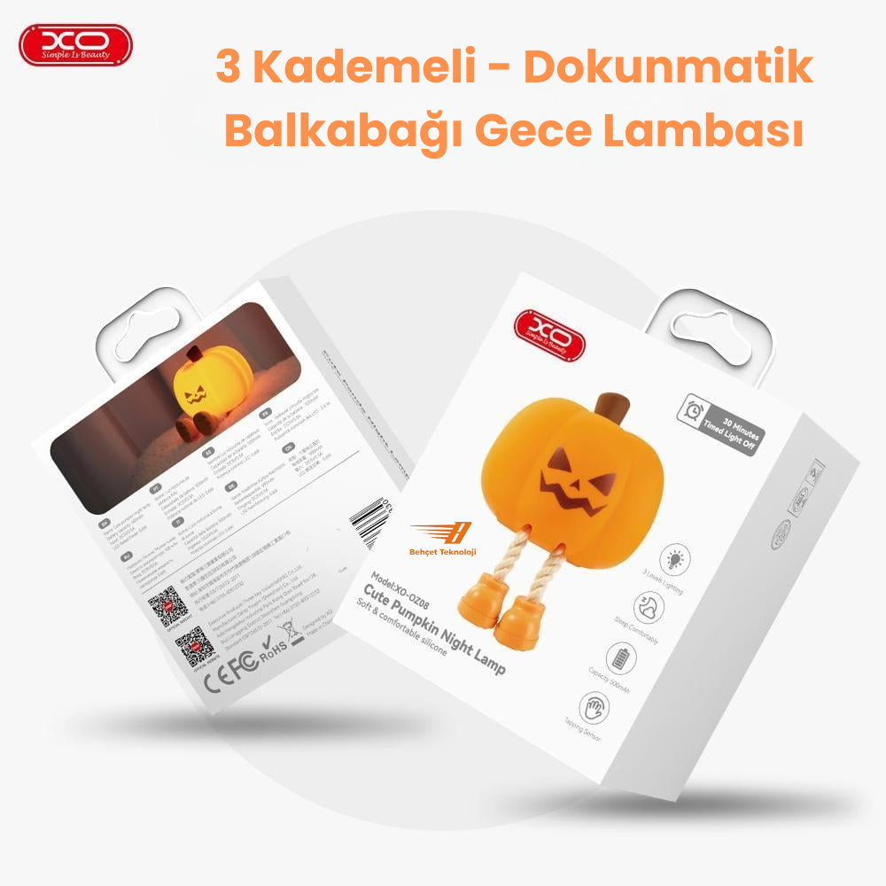 Dokunmatik Balkabağı Gece Lambası - 3 Kademeli Şarjlı Telefon Standı