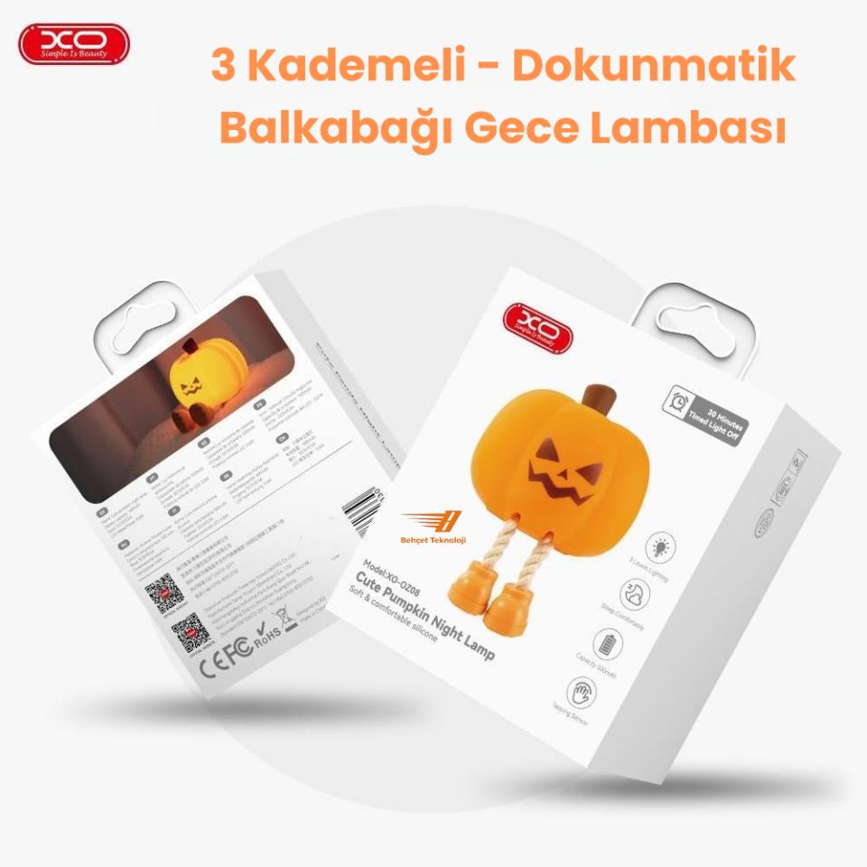 Dokunmatik Balkabağı Gece Lambası - 3 Kademeli Şarjlı Telefon Standı