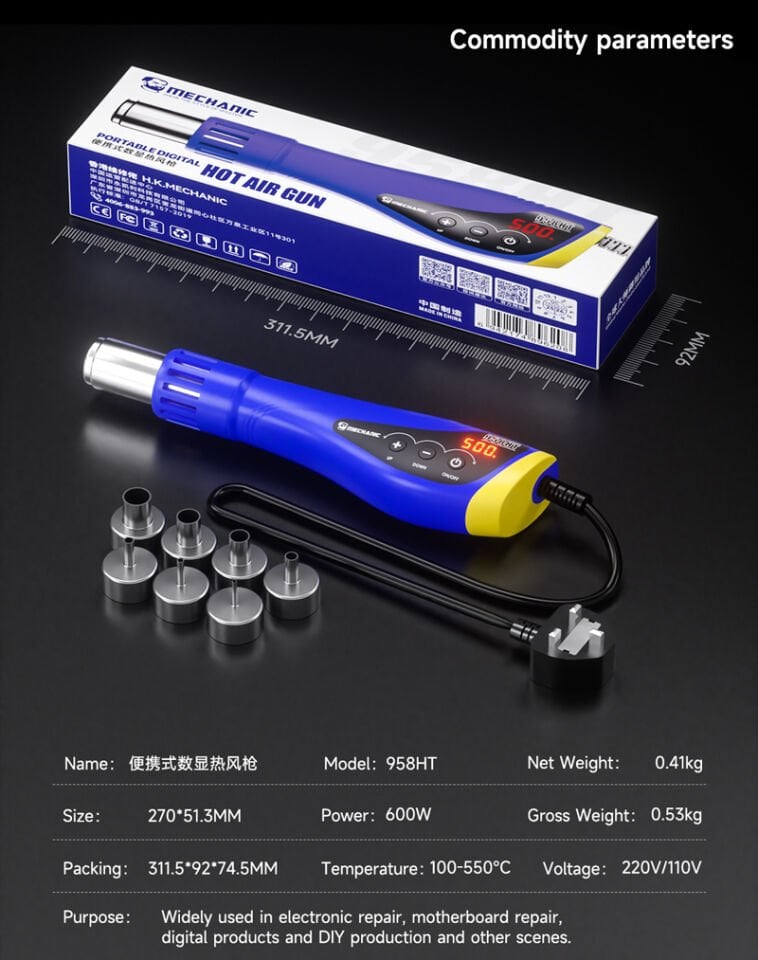 Mechanic 958HT Taşınabilir Dijital Sıcak Hava Tabancası