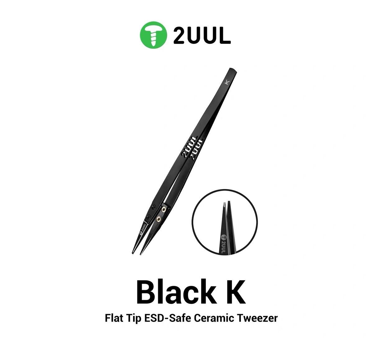 2UUL TW32 Siyah K Düz Uçlu ESD Güvenli Seramik Cımbız