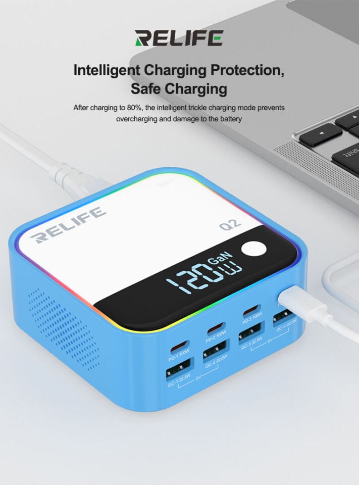 Relife Q2 120W 8 Portlu GaN Dijital Ekranlı Şarj İstasyonu