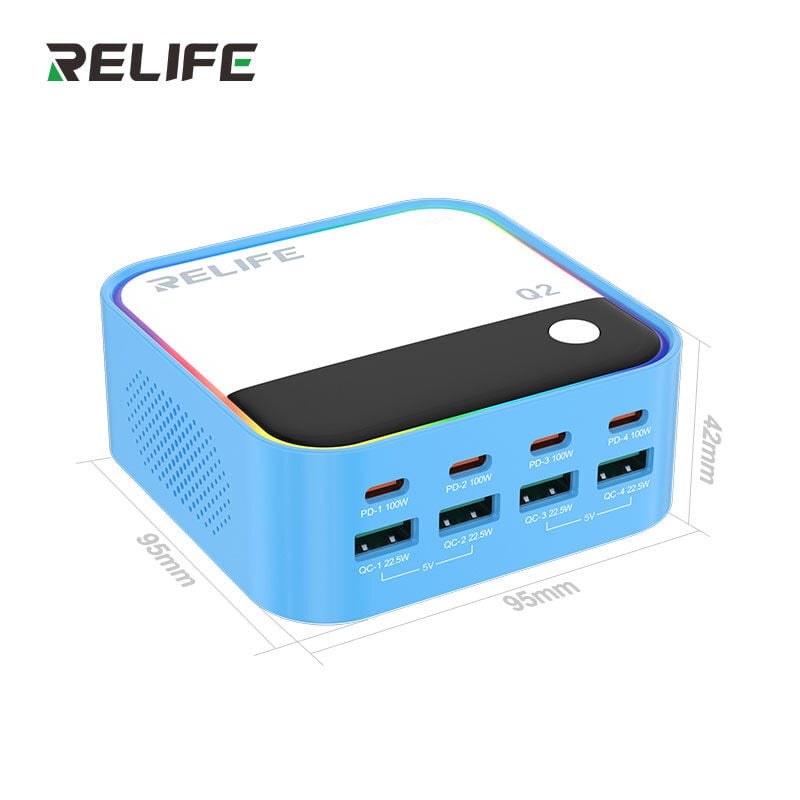 Relife Q2 120W 8 Portlu GaN Dijital Ekranlı Şarj İstasyonu