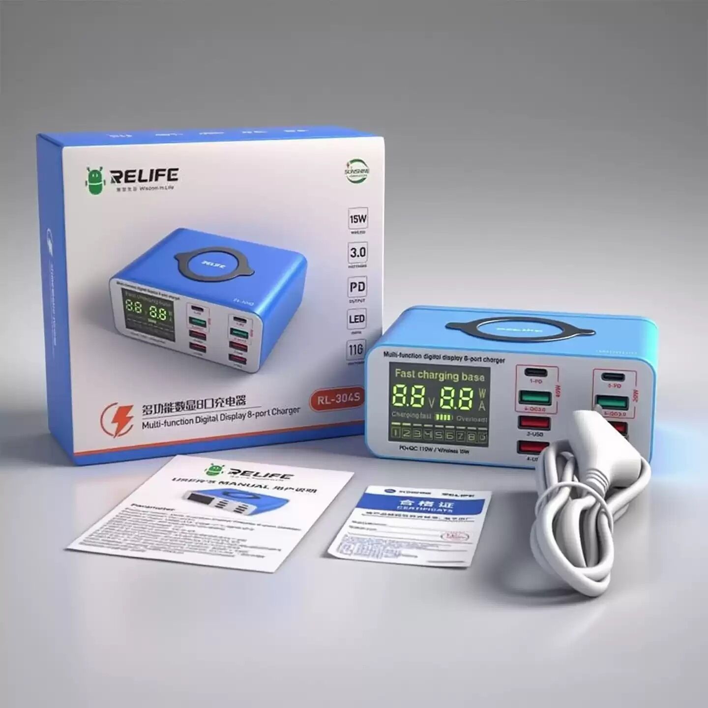 Relife RL-304S Usb-C 8 Portlu Kablosuz Şarj İstasyonu