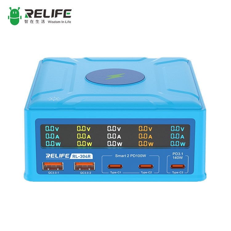 Relife RL-304R Çok Portlu Dijital Ekranlı Kablosuz Şarjlı 260W USB Hızlı Şarj İstasyonu
