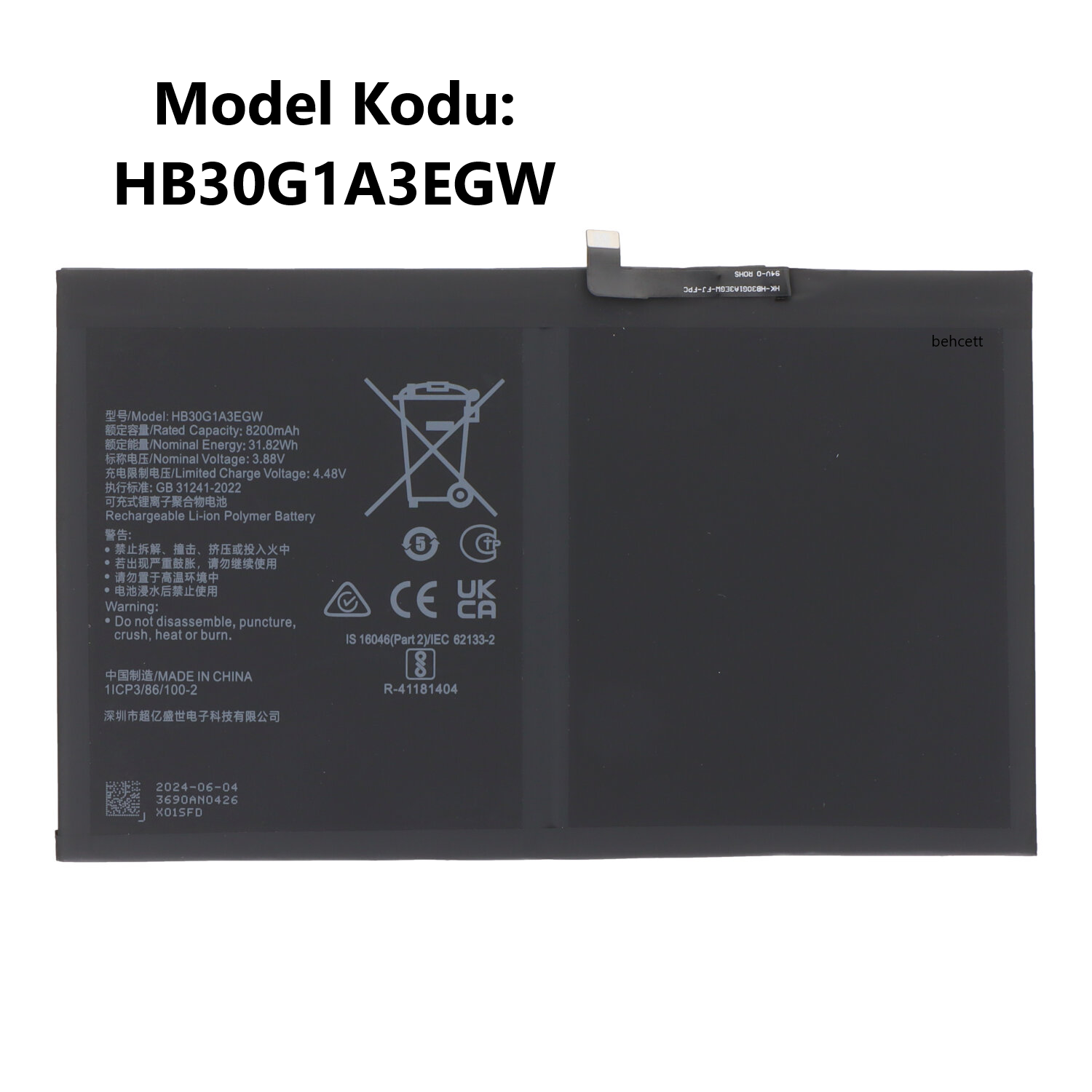 Huawei Honor Pad 9 HEY2-W09 HEY2-AN09 HEY2-AL09 HB30G1A3EGW Tablet Batarya Pil