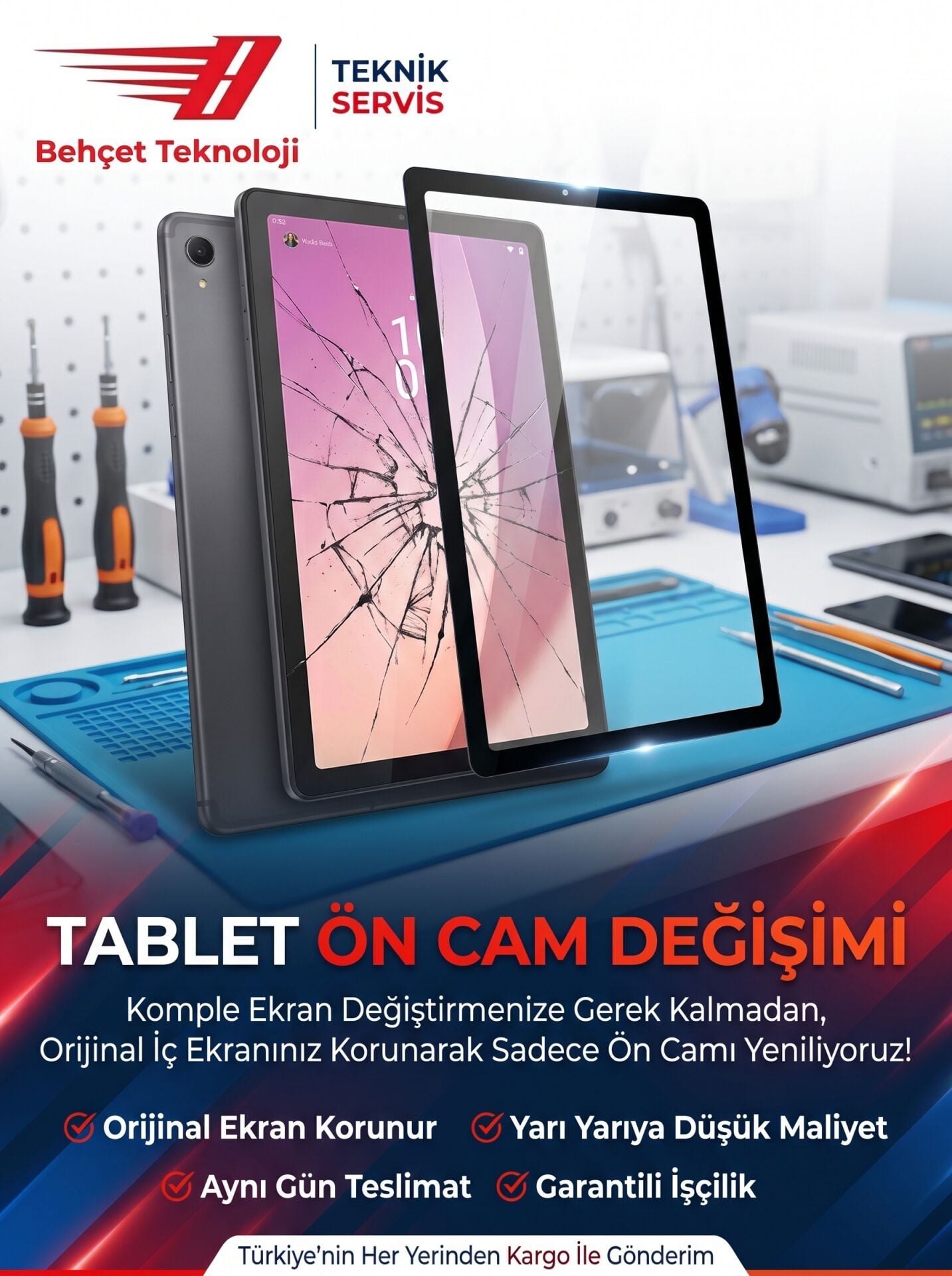 Samsung Galaxy Tab A7 SM-T507 Ön Cam Değişimi Revize