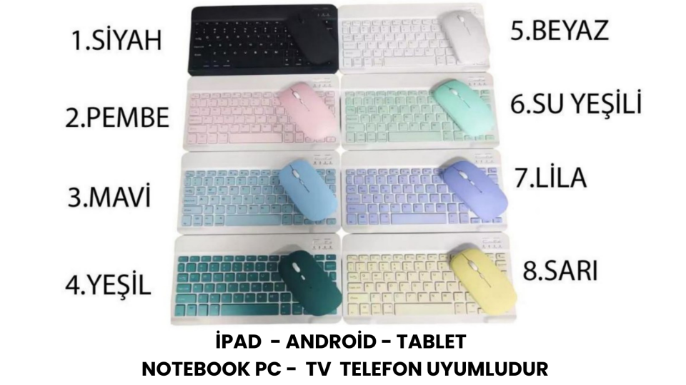 Tüm Cihazlara Uyumlu Kablosuz Bluetooth Klavye + Mause